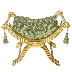 Casa Padrino Barock Sitzhocker - Kreuzhocker Grn Muster / Gold - Antik Mbel 