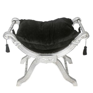 Casa Padrino Barock Sitzhocker - Kreuzhocker Schwarz / Silber - M�bel 