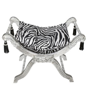 Casa Padrino Barock Sitzhocker - Kreuzhocker Zebra / Silber - M�bel 