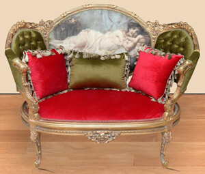 Casa Padrino Barock Sofa Grn / Rot / Mehrfarbig / Gold - Handgefertigtes Wohnzimmer Sofa im Barockstil - Prunkvolle Barock Wohnzimmer Mbel