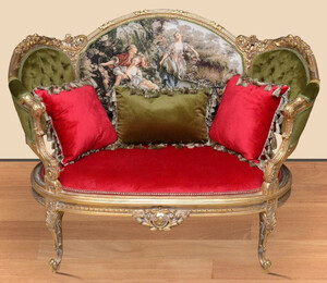 Casa Padrino Barock Sofa Grn / Rot / Mehrfarbig / Gold - Handgefertigtes Wohnzimmer Sofa im Barockstil - Barock Wohnzimmer Mbel