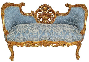 Casa Padrino Barock Sofa Hellblau / Gold - Prunkvolles Wohnzimmer Sofa im Barockstil - Wohnzimmer Mbel im Barockstil - Barock Mbel - Barock Einrichtung