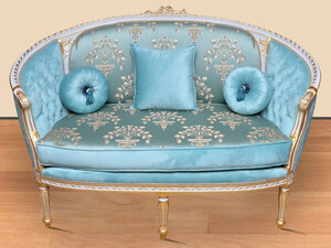 Casa Padrino Barock Sofa Trkis Muster / Wei / Gold - Handgefertigtes Wohnzimmer Sofa im Barockstil - Prunkvolle Barock Wohnzimmer Mbel