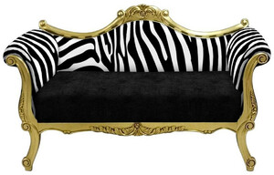 Casa Padrino Barock Sofa mit Zebra Muster Schwarz / Wei� / Gold - Handgefertigtes Wohnzimmer Sofa im Barockstil - Barock Wohnzimmer M�bel