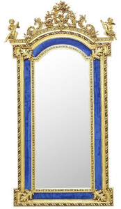 Casa Padrino Barock Spiegel Gold / Blau - Barockstil Spiegel mit eleganten Verzierungen - Rechteckiger Barockstil Wandspiegel - Barock Garderoben Spiegel - Barock Mbel - Mbel Barockstil