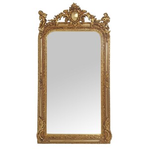 Casa Padrino Barock Spiegel Gold 85 x H. 160 cm - mit Kartusche und Engeln - Prunkvoller Wandspiegel im Barockstil - Antik Stil Garderoben Spiegel - Wohnzimmer Spiegel - Barock M�bel