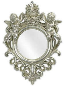 Casa Padrino Barock Spiegel Silber 35,8 x H. 51 cm - Antik Stil Wandspiegel mit dekorativen Engelsfiguren - Wohnzimmer Spiegel - Garderoben Spiegel - Barock M�bel