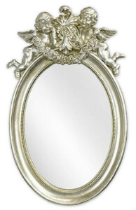 Casa Padrino Barock Spiegel Silber 29,2 x H. 49,3 cm - Antik Stil Wandspiegel mit dekorativen Engelsfiguren - Wohnzimmer Spiegel - Garderoben Spiegel - Barock M�bel