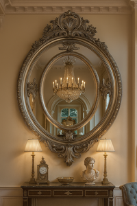 Casa Padrino Barock Spiegel Silber Oval  - Wandspiegel im Barockstil - Handgefertigter Barock Garderoben Spiegel