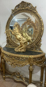 Casa Padrino Barock Spiegelkonsole mit Marmorplatte Gold / Schwarz - Prunkvolle Barock Konsole mit Spiegel - Handgefertigte Barock Mbel