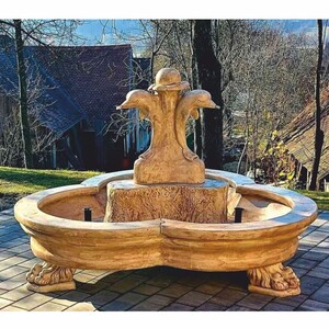 Casa Padrino Barock Springbrunnen Delfine Beige  185 x H. 130 cm - Prunkvoller Gartenbrunnen