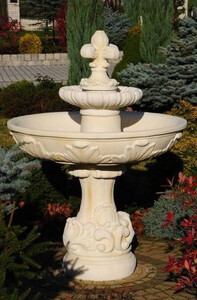 Casa Padrino Barock Springbrunnen Beige  110 x H. 150 cm - Prunkvoller Gartenbrunnen im Barockstil - Runder Gartendeko Stein Brunnen - Barock Garten Deko Accessoires