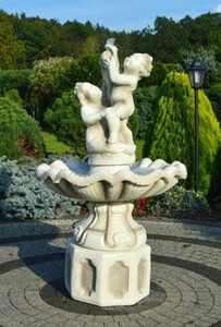Casa Padrino Barock Springbrunnen Wei� / Grau  89 x H. 185 cm - Prunkvoller Gartenbrunnen im Barockstil - Runder Gartendeko Stein Brunnen - Barock Garten Deko Accessoires