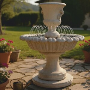 Casa Padrino Barock Springbrunnen Grau  153 x H. 190 cm - Prunkvoller Gartenbrunnen