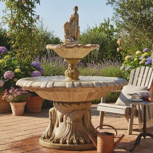 Casa Padrino Barock Springbrunnen Grau  145 x H. 215 cm - Prunkvoller Gartenbrunnen