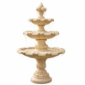 Casa Padrino Barock Springbrunnen Lilie Beige  130 x H. 209 cm - Prunkvoller Gartenbrunnen