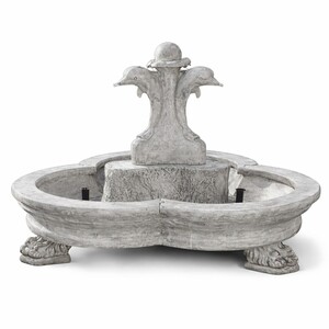 Casa Padrino Barock Springbrunnen Delfine Grau  185 x H. 130 cm - Prunkvoller Gartenbrunnen
