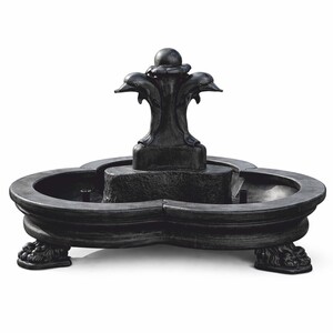Casa Padrino Barock Springbrunnen Delfine Schwarz  185 x H. 130 cm - Prunkvoller Gartenbrunnen