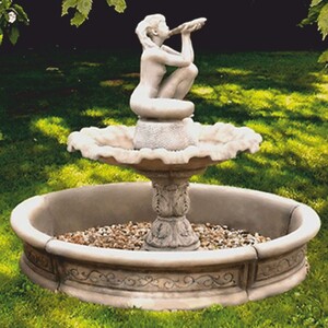 Casa Padrino Barock Springbrunnen Grau  192 x H. 159 cm - Eleganter Gartenbrunnen mit Umrandung - Barock & Jugendstil Gartendeko Brunnen