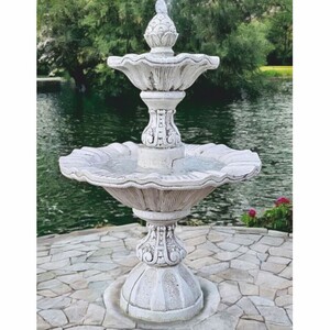 Casa Padrino Barock Springbrunnen Grau  82 x H. 120 cm - Barock Garten Deko Brunnen