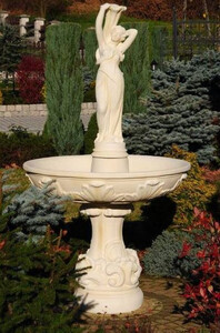 Casa Padrino Barock Springbrunnen Beige  110 x H. 180 cm - Prunkvoller Gartenbrunnen im Barockstil - Runder Gartendeko Stein Brunnen - Barock Garten Deko Accessoires