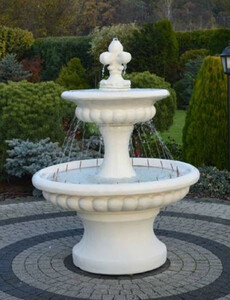 Casa Padrino Barock Springbrunnen Wei  120 x H. 157 cm - Prunkvoller Gartenbrunnen im Barockstil - Runder Gartendeko Stein Brunnen - Barock Garten Deko Accessoires