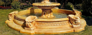 Casa Padrino Barock Springbrunnen Umrandung Beige  445 x H. 58 cm - Runde Gartenbrunnen Umrandung - Brunnen Umrandung - Prunkvolle Gartendeko im Barockstil