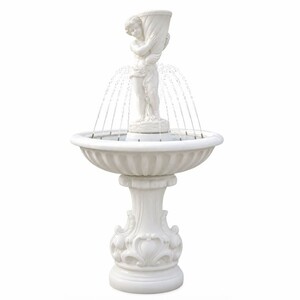 Casa Padrino Barock Springbrunnen mit Wasserd�senring Wei�  92 x H. 167 cm - Prunkvoller Barockstil Gartenbrunnen - Barock Garten Deko