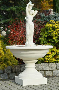 Casa Padrino Barock Springbrunnen Wei  102 x H. 171 cm - Prunkvoller Gartenbrunnen im Barockstil - Runder Gartendeko Stein Brunnen - Barock Garten Deko Accessoires