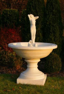 Casa Padrino Barock Springbrunnen Sandfarben  102 x H. 146 cm - Prunkvoller Gartenbrunnen im Barockstil - Runder Gartendeko Stein Brunnen - Barock Garten Deko Accessoires
