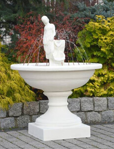 Casa Padrino Barock Springbrunnen Wei�  102 x H. 136 cm - Prunkvoller Gartenbrunnen im Barockstil - Runder Gartendeko Stein Brunnen - Barock Garten Deko Accessoires