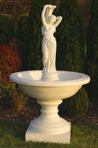 Casa Padrino Barock Springbrunnen Sandfarben  102 x H. 171 cm - Prunkvoller Gartenbrunnen im Barockstil - Runder Gartendeko Stein Brunnen - Barock Garten Deko Accessoires