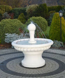 Casa Padrino Barock Springbrunnen Wei�  120 x H. 129 cm - Prunkvoller Gartenbrunnen im Barockstil - Runder Gartendeko Stein Brunnen - Barock Garten Deko Accessoires