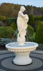 Casa Padrino Barock Springbrunnen Wei  120 x H. 196 cm - Prunkvoller Gartenbrunnen im Barockstil - Runder Gartendeko Stein Brunnen - Barock Garten Deko Accessoires