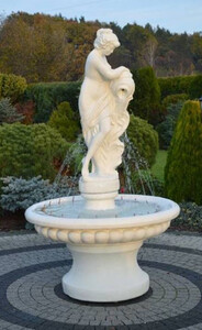 Casa Padrino Barock Springbrunnen Wei�  120 x H. 196 cm - Prunkvoller Gartenbrunnen im Barockstil - Runder Gartendeko Stein Brunnen - Barock Garten Deko Accessoires