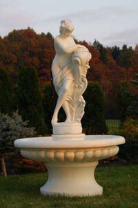 Casa Padrino Barock Springbrunnen Sandfarben  120 x H. 196 cm - Prunkvoller Gartenbrunnen im Barockstil - Runder Gartendeko Stein Brunnen - Barock Garten Deko Accessoires