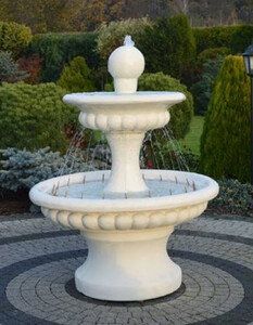 Casa Padrino Barock Springbrunnen Wei�  120 x H. 163 cm - Prunkvoller Gartenbrunnen im Barockstil - Runder Gartendeko Stein Brunnen - Barock Garten Deko Accessoires