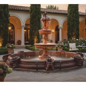Casa Padrino Barock Springbrunnen mit Brunnenumrandung Braun  545 x H. 290 cm - Nostalgischer Gartenbrunnen - Hotel Brunnen - Garten Deko