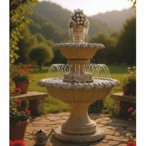 Casa Padrino Barock Springbrunnen mit Wasserd�senring Beige  153 x H. 270 cm - Prunkvoller Gartenbrunnen - Garten & Terrassen Deko