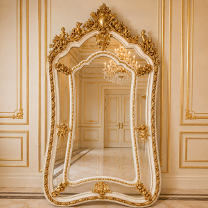 Casa Padrino Barock Standspiegel Creme / Gold 100 x H. 200 cm - mit Engelsfiguren - Handgefertigter Antik Stil Ganzk�rperspiegel - Garderoben Spiegel - Schlafzimmer Spiegel - Barock M�bel
