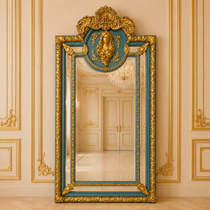 Casa Padrino Barock Standspiegel Gold / Gr�n 115 x H. 215 cm - Handgefertigter Antik Stil Ganzk�rperspiegel - Garderoben Spiegel - Schlafzimmer Spiegel - Barock M�bel