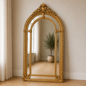 Casa Padrino Barock Standspiegel Gold 115 x H. 220 cm - mit Akanthus Schnitzerei - Handgefertigter Antik Stil Ganzk�rperspiegel - Garderoben Spiegel - Schlafzimmer Spiegel - Barock M�bel