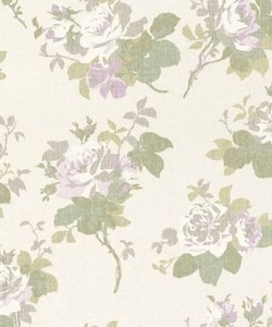 Casa Padrino Barock Textiltapete Creme / Wei� / Gr�n / Grau / Lila 10,05 x 0,53 m - Tapete mit Blumenmuster