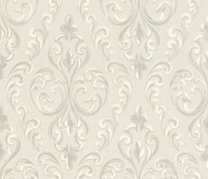 Casa Padrino Barock Textiltapete Creme / Grau / Wei� 10,05 x 0,53 m - Hochwertige Wohnzimmer Tapete