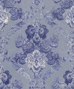 Casa Padrino Barock Textiltapete Silber / Blau 10,05 x 0,53 m - Wohnzimmer Deko Accessoires