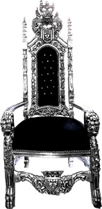 Casa Padrino Barock Thron Sessel Schwarz / Silber mit Bling Bling Glitzersteinen -  Knigssessel - Hochzeitssessel - Riesensessel 