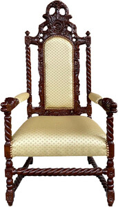 Casa Padrino Barock Thron Sessel  Creme Muster / Braun - Tron Stuhl Mbel