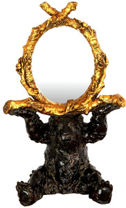 Casa Padrino Barock Tischspiegel B�r Schwarz / Gold 36 x H. 58 cm - Standspiegel - Schminkspiegel - Kosmetikspiegel - Deko Spiegel im Barockstil