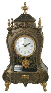 Casa Padrino Barock Tischuhr Bronze / Antik Gold 17 x 9 x H. 32 cm - Barockstil Schreibtischuhr mit Melodie - Barock Schreibtisch Deko - Barock Deko Accessoires - Barockstil Uhren