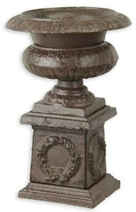 Casa Padrino Barock Vase Antik Braun  14,3 x H. 21,7 cm - Kleine runde Gusseisen Blumenvase mit Sockel - Garten Deko Vase - Barock Deko Accessoires